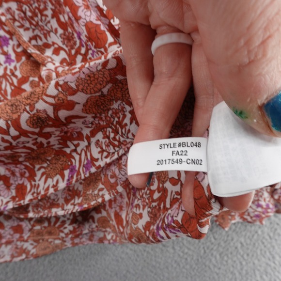 J Crew Ruffle Crinkle Chiffon Top Blouse Women XS Orange Womens Fete Floral‎ - Picture 11 of 12